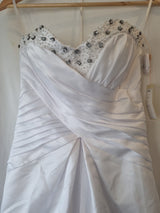 iModa White Satin A-line Beaded Crystal Diamante Pleated Wedding Dress Sz 83