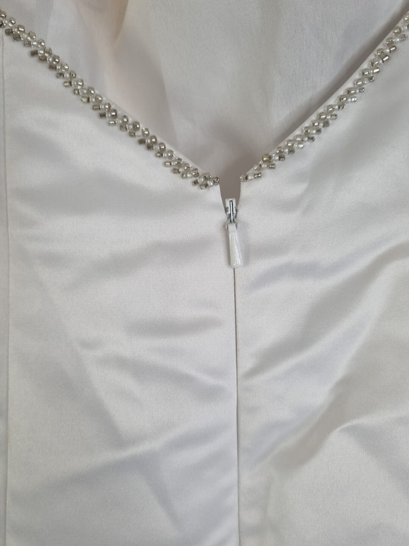 Imoda White Satin Tulle Beaded Sequin Backless Halter Neck Wedding Dress Sz 811