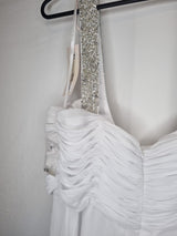 Imoda White Chiffon Ruched Beaded Scoop Neck Empire Wedding Dress Sz 1012