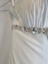 Imoda Ivory Chiffon Ruched Crystal Beaded Train Wedding Dress Sz 84