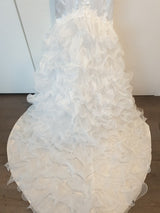 White satin applique organza ruffled wedding dress size 105