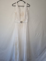 Imoda White Chiffon Gathered Pleated Grecian Empire Wedding Dress Sz 100