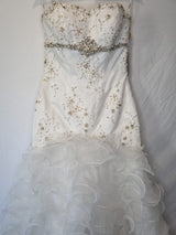 Imoda Ivory Lace Sweetheart Beaded Mermaid Ruffled Train Wedding Dress Sz 101