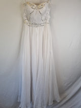 Imoda White Chiffon Sweetheart Ruched Beaded Pearl Wedding Dress Sz 100