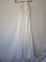 Imoda White Chiffon Ruched Beaded Round Neck High Back Wedding Dress Sz 80