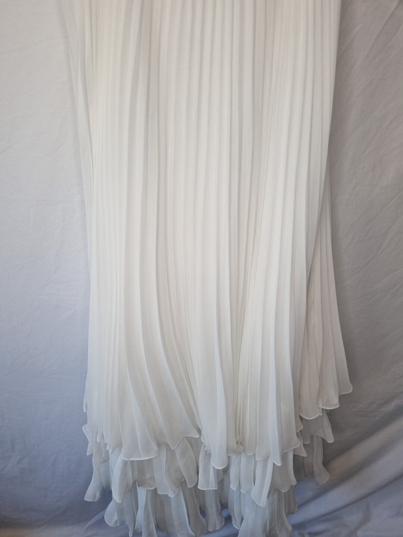 Imoda Ivory Chiffon Beaded Pleated Layered Skirt Empire Wedding Dress Sz 102
