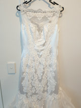 White satin applique organza ruffled wedding dress size 101