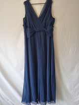 Imoda Navy Blue Chiffon V-neck Evening Bridesmaid Long Maxi Dress Sz 260