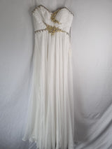 Imoda Ivory Chiffon Sweethear Ruched Crystal Diamante Beaded Wedding Dress Sz 100