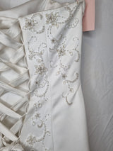 Imoda Ivory Satin Sweethesrt Beaded Train Wedding Dress Sz 817