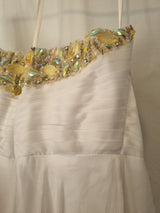 Imoda White Chiffon Sweetheart Beaded Strapless Empire Wedding Dress Sz 87