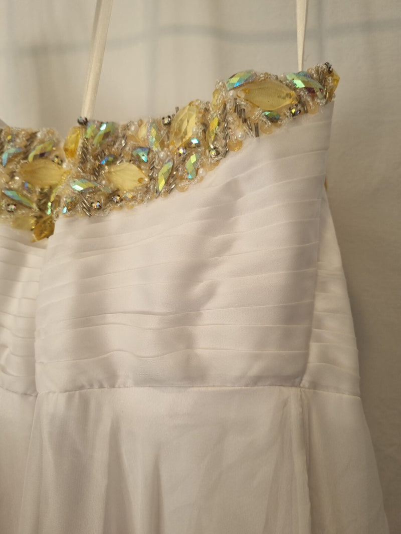 Imoda White Chiffon Sweetheart Beaded Strapless Empire Wedding Dress Sz 87