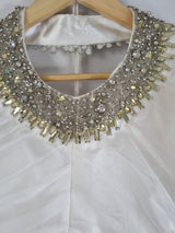 Imoda Ivory Chiffon Ruched Crystal Diamante Beaded Halter Wedding Dress Sz 123