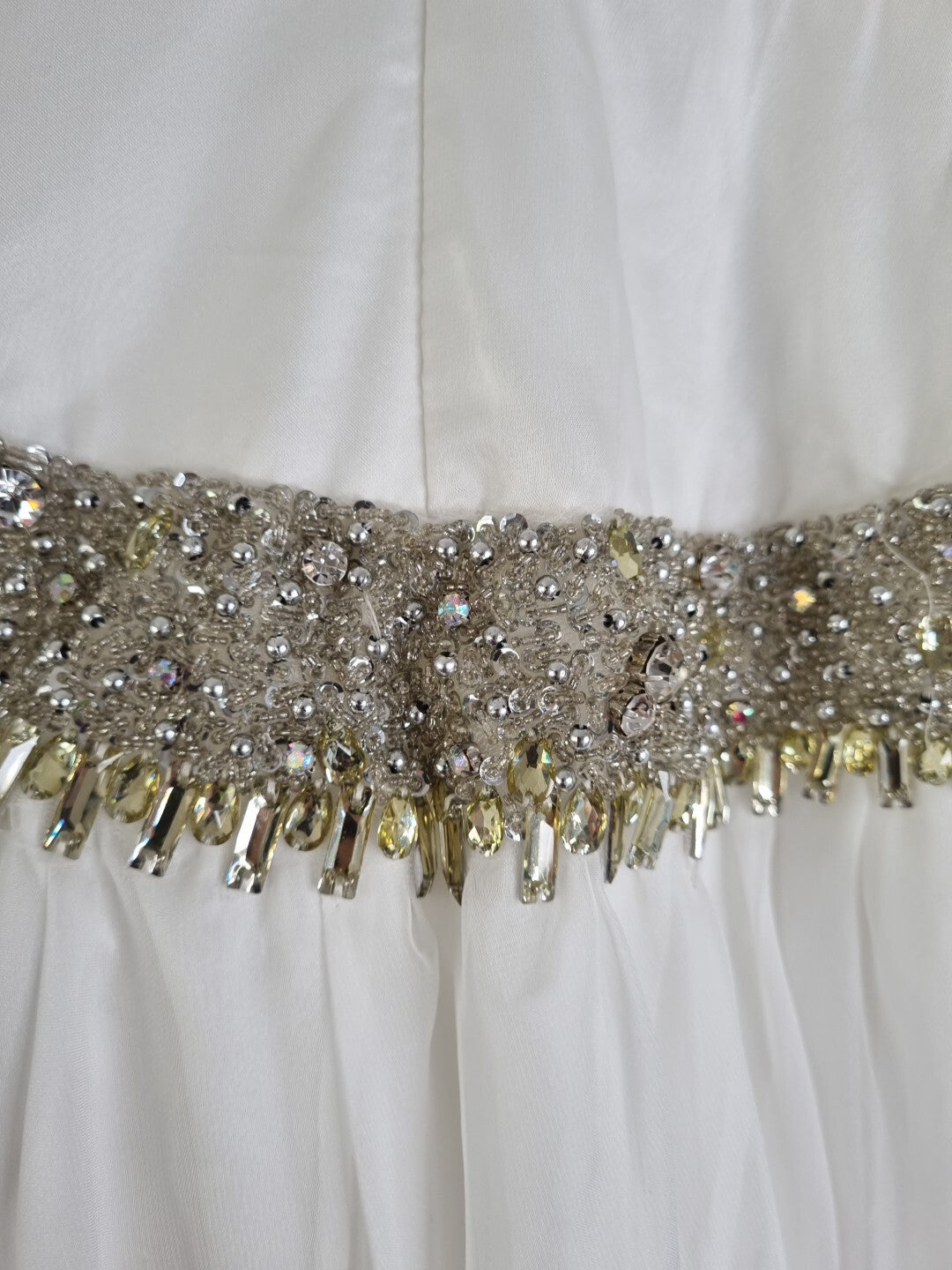 Imoda Ivory Chiffon Ruched Crystal Diamante Beaded Halter Wedding Dress Sz 126