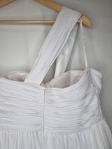 Imoda White Chiffon Ruched Crystal One Shoulder Empire Wedding Dress Sz 1212