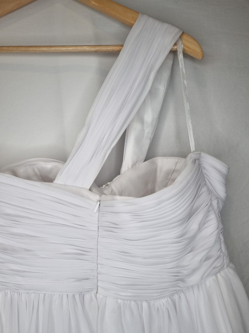 Imoda White Chiffon Ruched Crystal One Shoulder Empire Wedding Dress Sz 1212