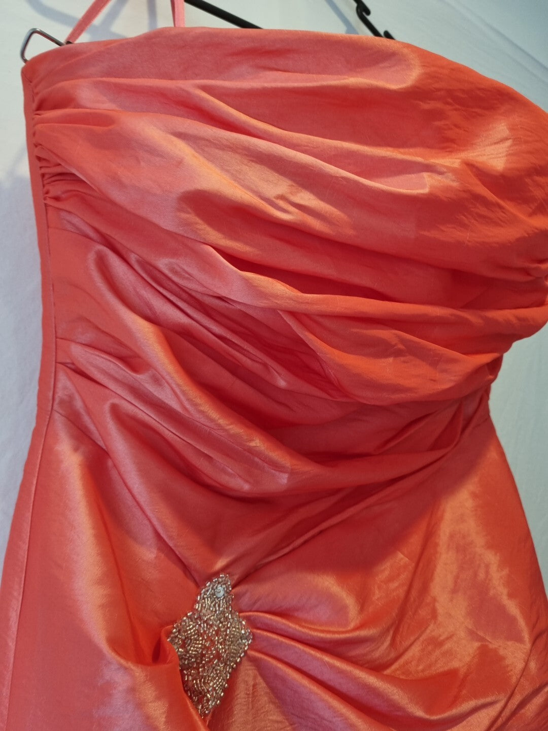 Imoda Coral Taffeta Ruched Beaded Strapless Evening Bridesmaid Dress Sz 185