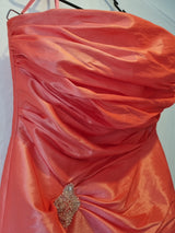 Imoda Coral Taffeta Ruched Beaded Strapless Evening Bridesmaid Dress Sz 185