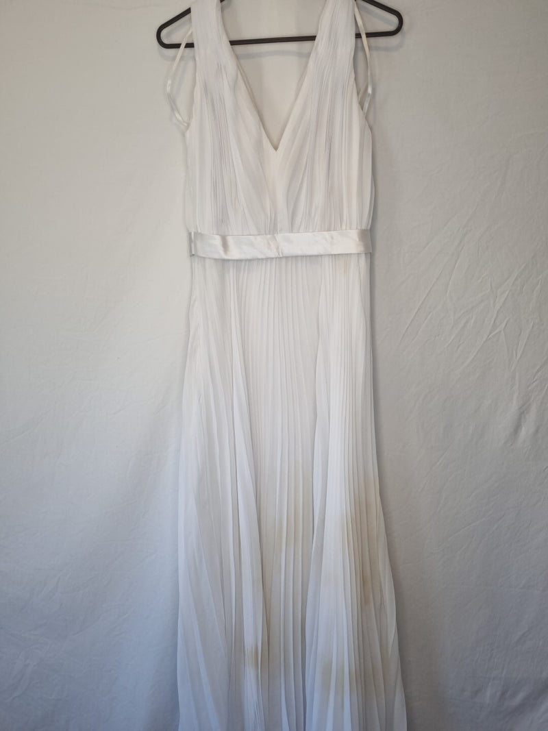 Imoda White Chiffon Gathered Pleated Grecian Empire Wedding Dress Sz 108