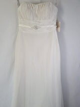 Imoda Ivory Chiffon Ruched Pearl Beaded Train Wedding Dress Sz 101