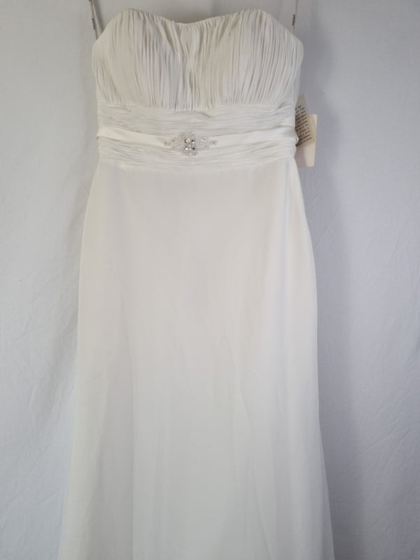 Imoda Ivory Chiffon Ruched Pearl Beaded Train Wedding Dress Sz 101