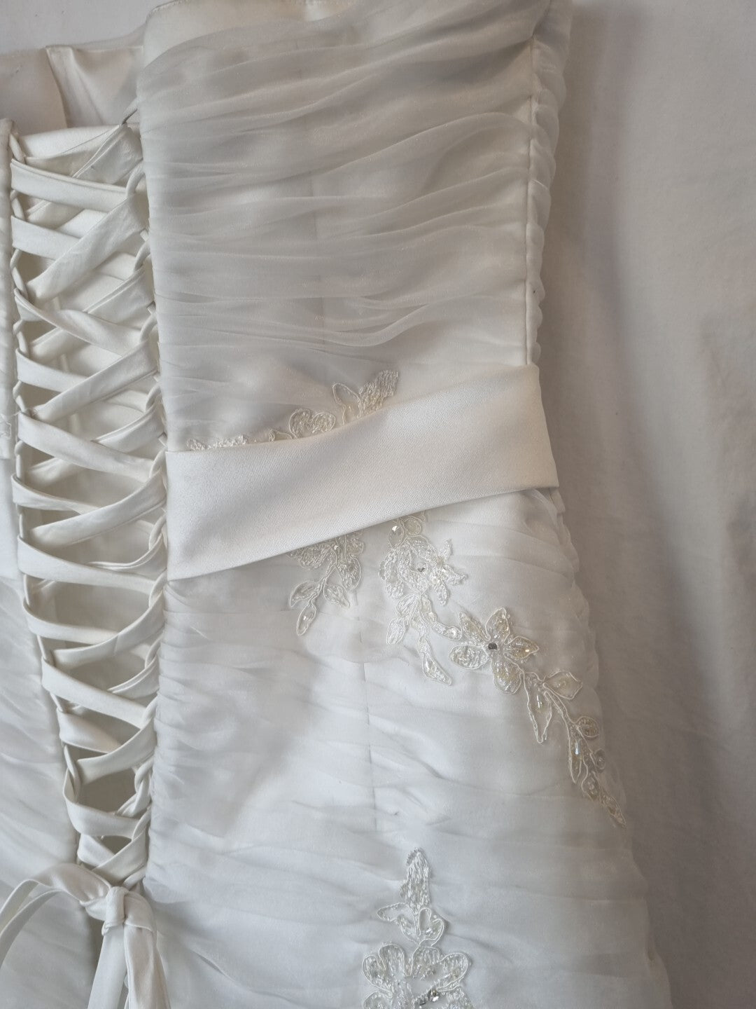 iModa Ivory Ruched Organza Lace A-line Beaded Sequin Embroidered Dress Sz 1213