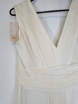 Imoda Ivory Chiffon Ruched Pleated Grecian Style V Neck Wedding Dress Sz 1212