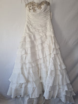 Imoda Ivory Taffeta Sweetheart Ruched Bead Full A-line Train Wedding Dress Sz 100