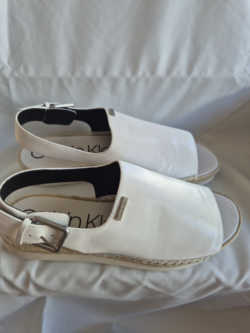 Calvin Klein White Sling Back Buckle Open Toe Espadrilles Shoes Size 398