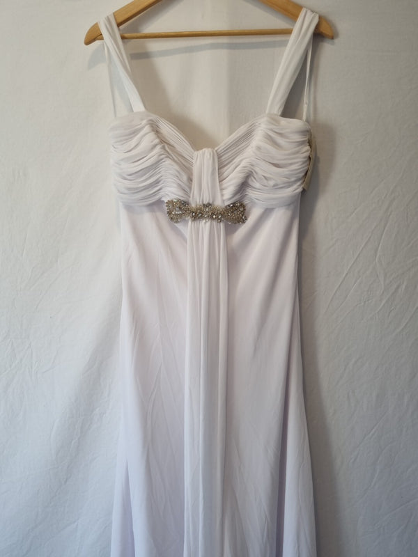 Imoda White Chiffon Sweetheart Beaded Ruched Empire Wedding Dress Sz 121