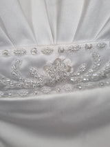 Isabella Faye White Satin Embellished Beaded A-line Wedding Dress Sz 148