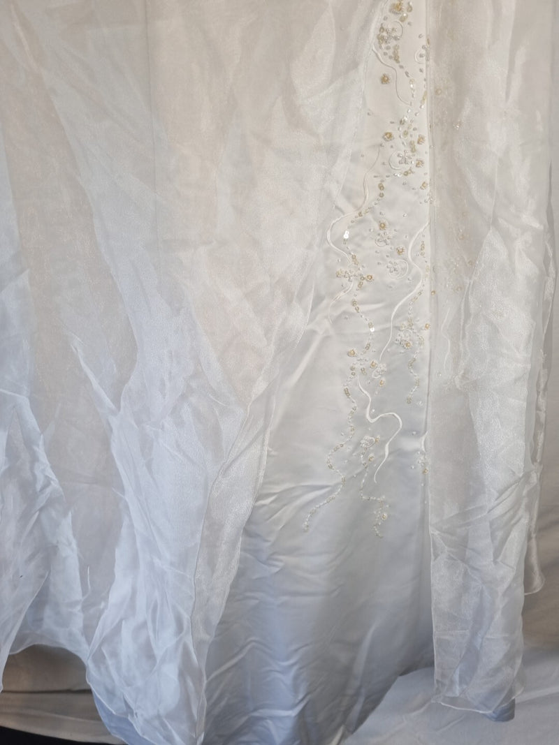 Imoda White Satin Organza Beaded Embroidered Wedding Dress Sz 147
