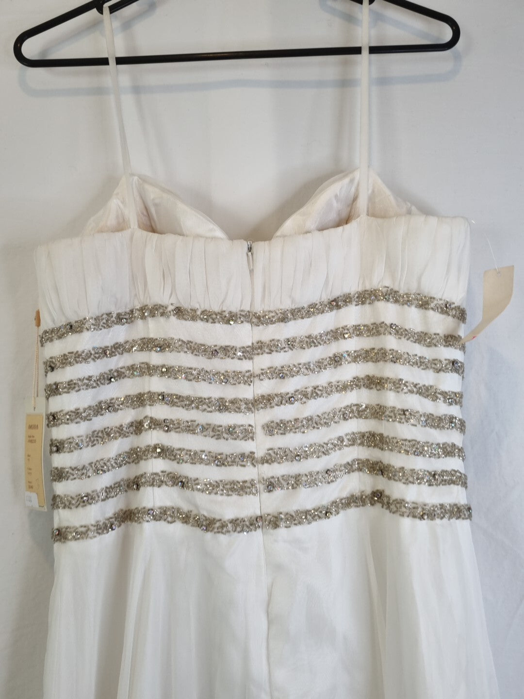 Imoda Ivory Chiffon Sweetheart Ruched Crystal Beaded Wedding Dress Sz 1010