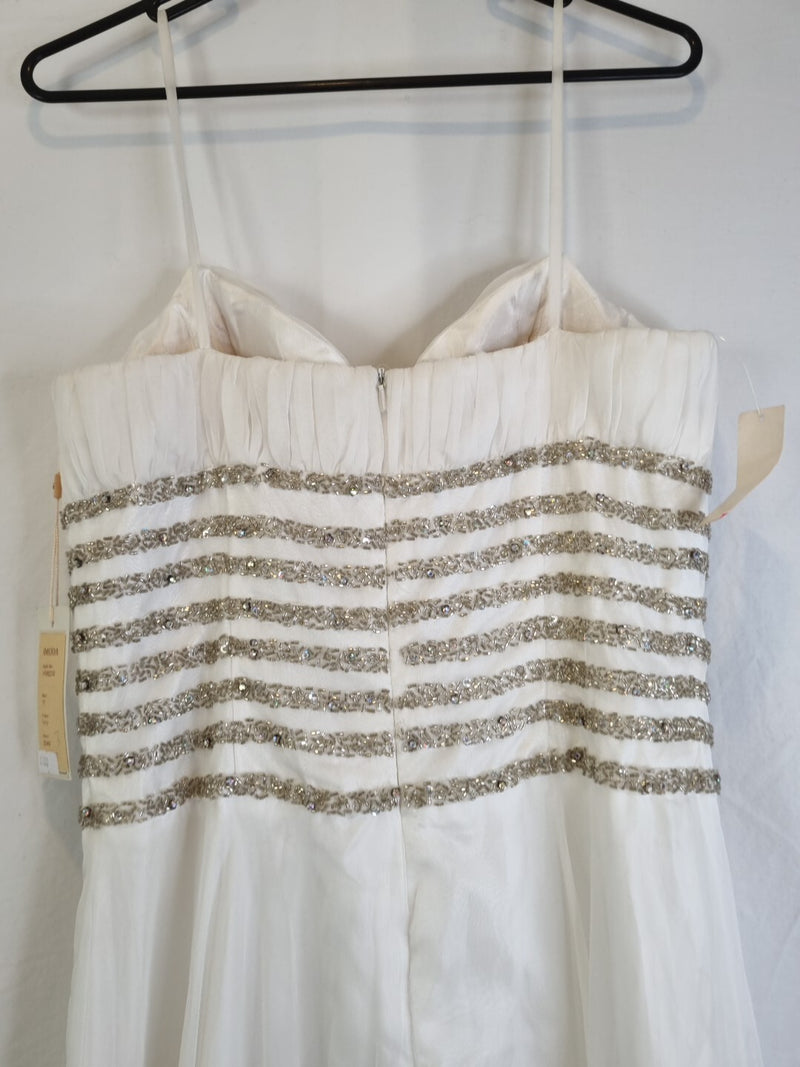 Imoda Ivory Chiffon Sweetheart Ruched Crystal Beaded Wedding Dress Sz 1010