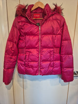 Guess Pink Duck Feather Fur Hood Puffer Jacket Size S0
