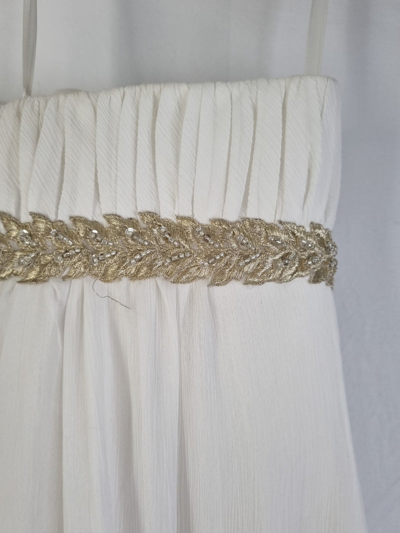 Imoda Ivory Gold Sweetheart Crepe Chiffon Embroidered Beaded Wedding Dress Sz 1211