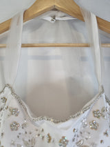 Imoda White Satin Tulle Beaded Sequin Backless Halter Neck Wedding Dress Sz 85