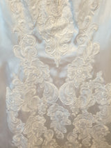 White satin applique organza ruffled wedding dress size 1011