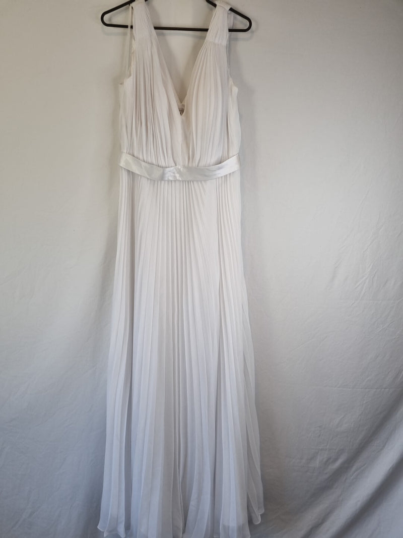 Imoda White Chiffon V neck Ruched Pleated Grecian Wedding Dress Sz 140
