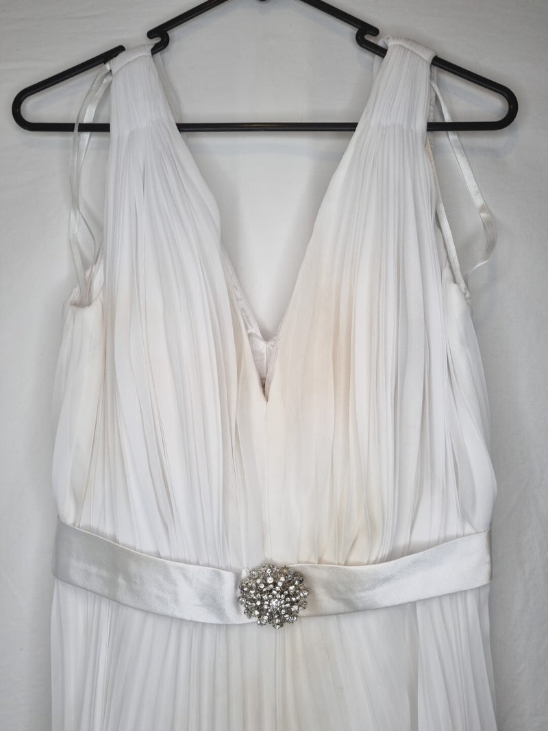 Imoda White Chiffon Gathered Pleated Grecian Empire Wedding Dress Sz 103