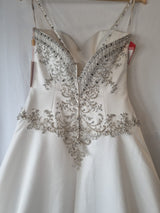 iModa Ivory Satin A-line Beaded Diamante Embroidered Strapped Dress Sz 1012