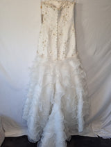 Imoda Ivory Lace Sweetheart Beaded Mermaid Ruffled Train Wedding Dress Sz 109