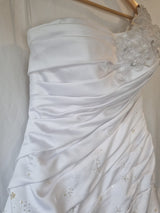 iModa White Satin A-line Beaded Sequin Pleated One Shoulder Wedding Dress Sz 105