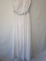 Imoda White Chiffon Gathered Beaded One Shoulder Empire Wedding Dress Sz 121
