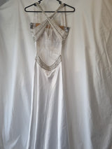 iModa White Backless Satin Beaded Crystal Diamante Slinky Wedding Dress Sz 67