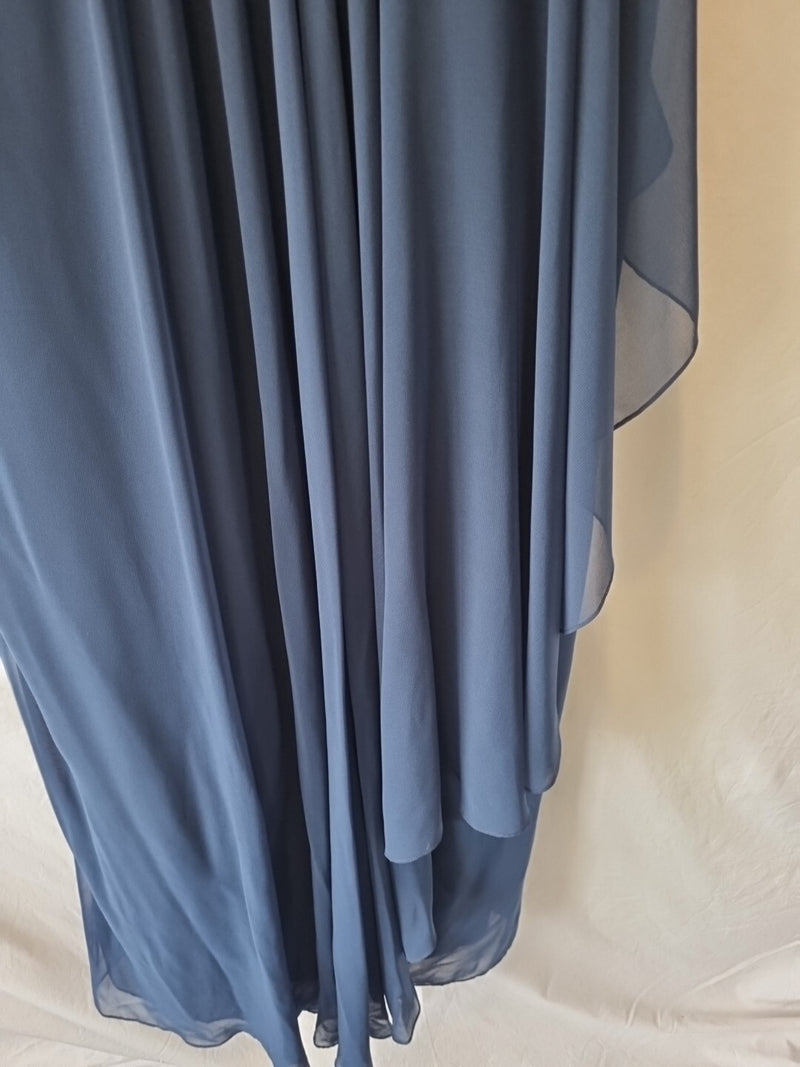 Imoda Navy Blue Chiffon Ruched Braid-strap Evening Bridesmaid Maxi Dress Sz 284