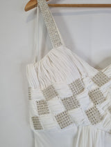 Imoda Ivory Chiffon Sweetheart Ruched Crystal Beaded Wedding Dress Sz 105