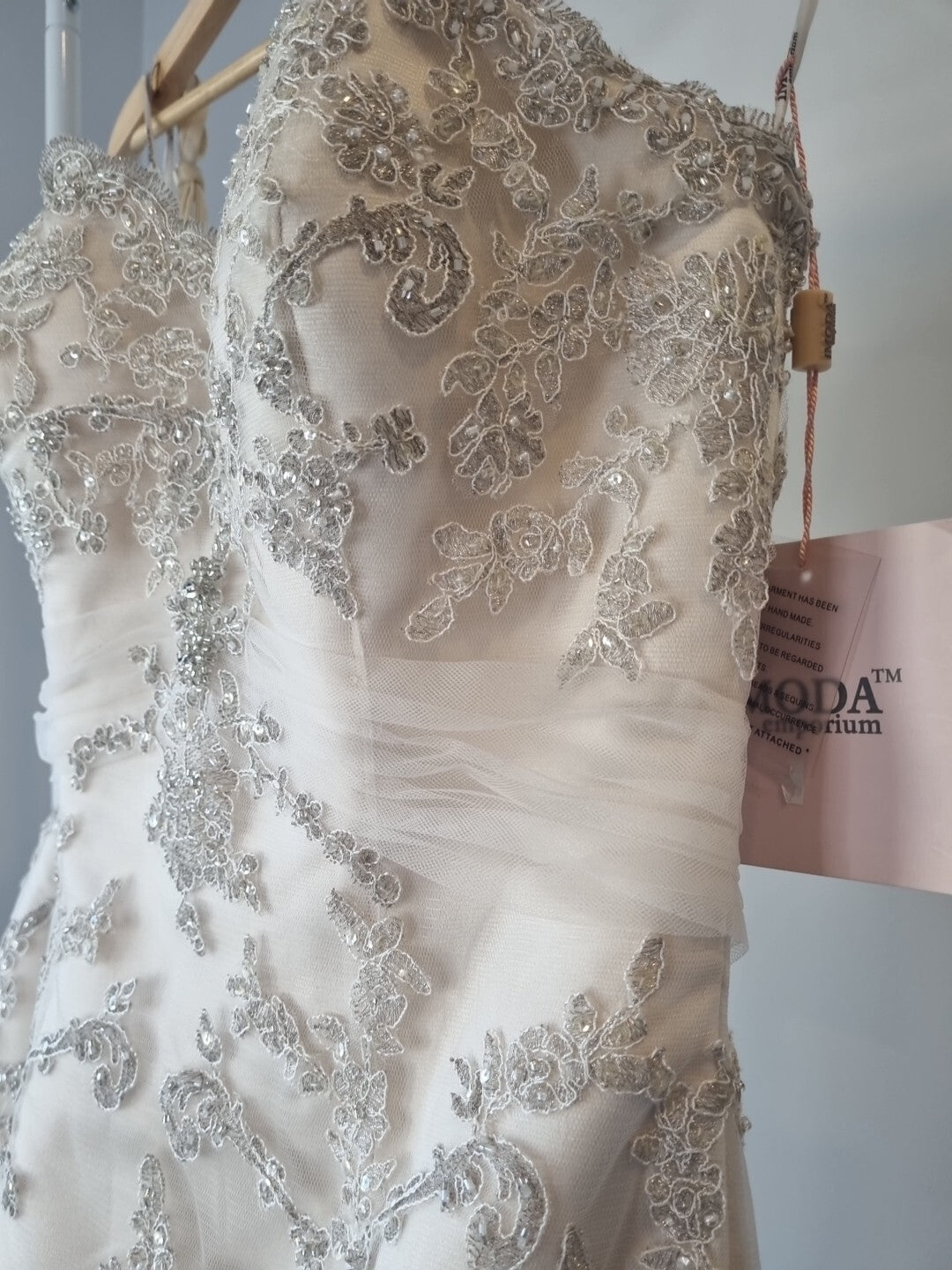iModa Ivory Champagne Sweetheart Tulle Lace Mermaid Sequin Embroidered Sz 107