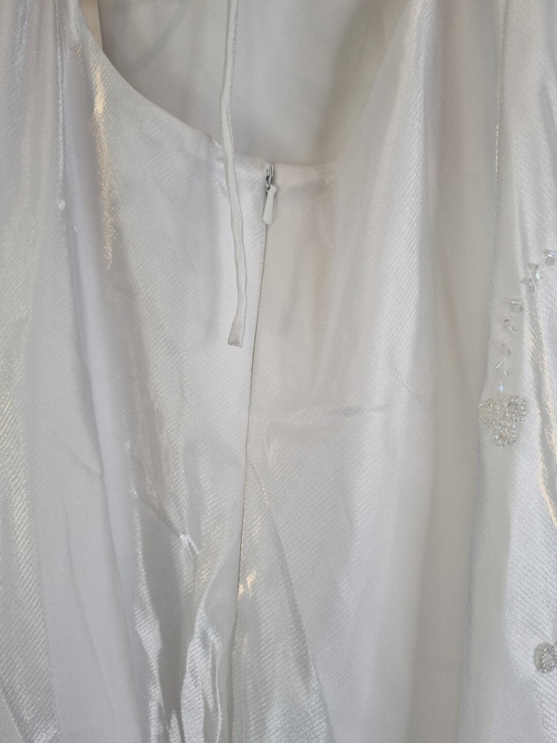 Imoda White Satin Beaded Sequin Backless Wedding Dress Sz 1012