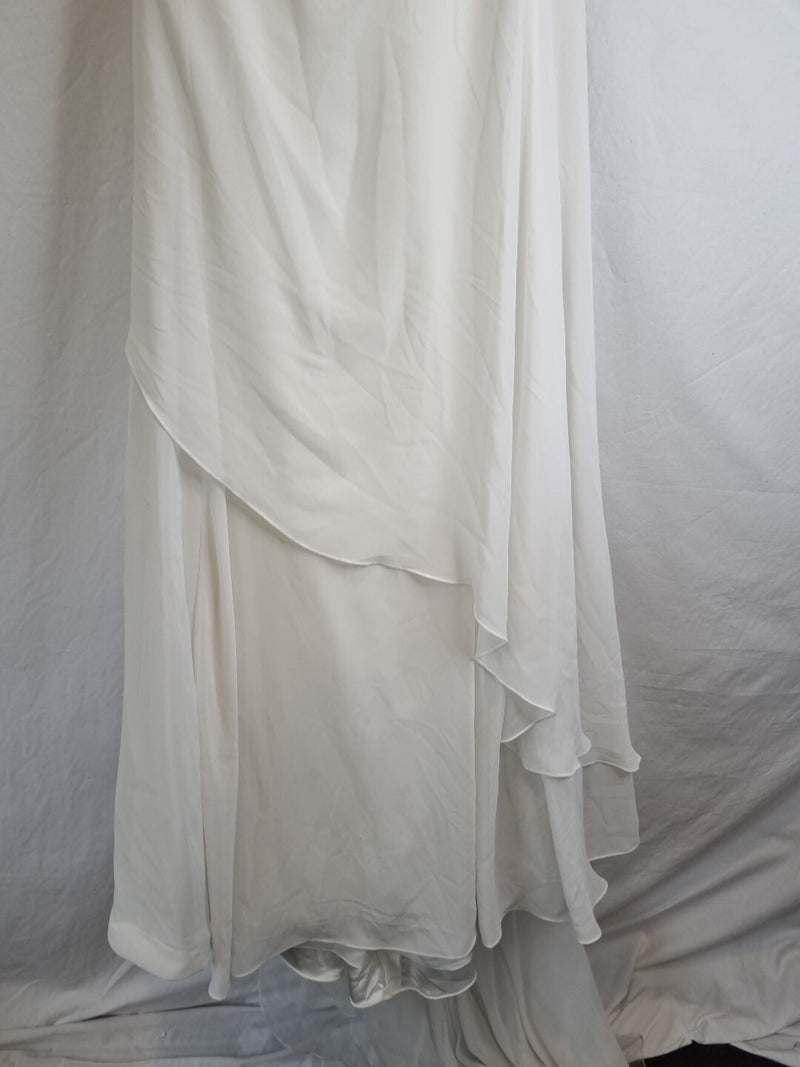 Imoda Ivory Chiffon Ruched Crystal Beaded Train Wedding Dress Sz 81